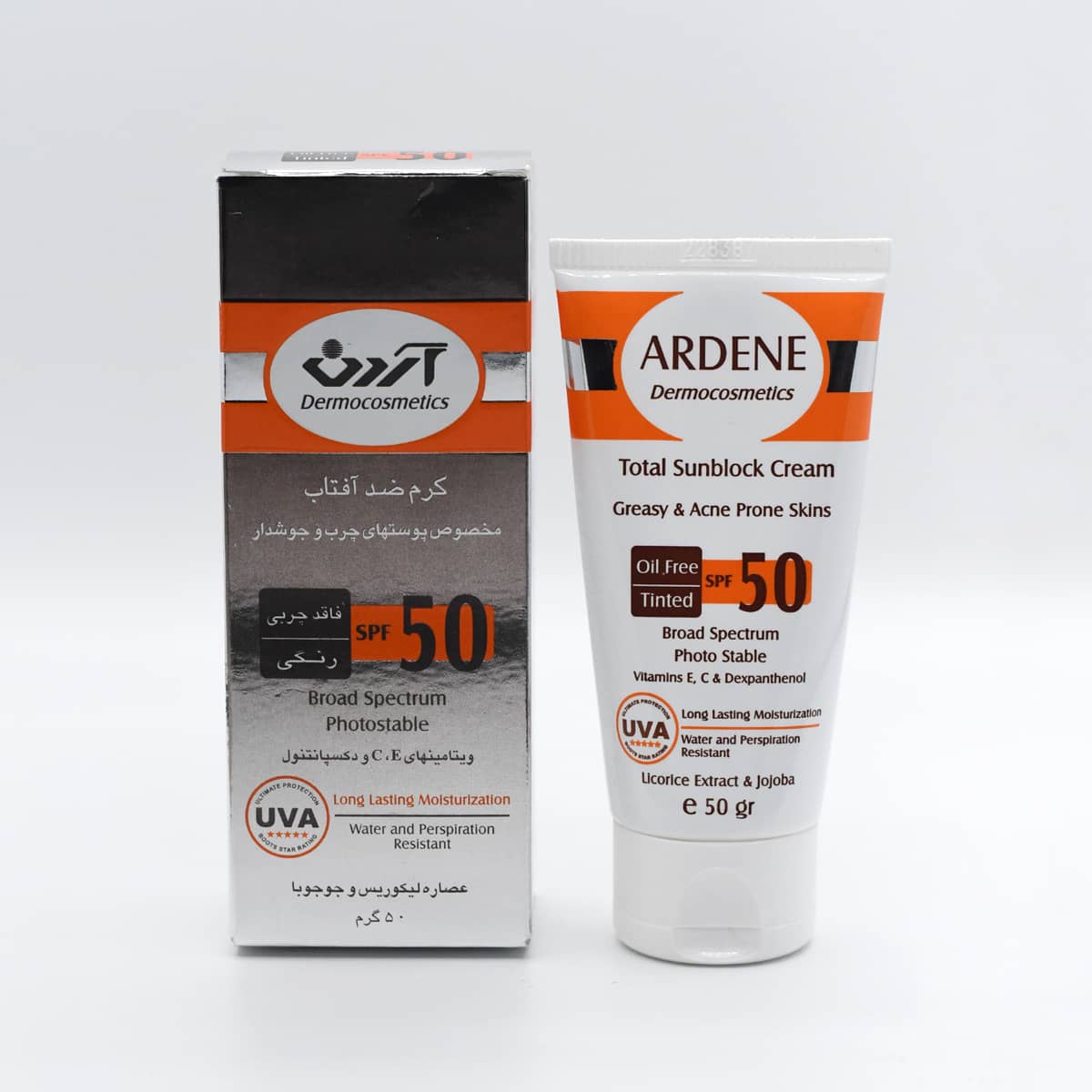 کرم ضدآفتاب SPF50 فاقدچربی رنگی آردن