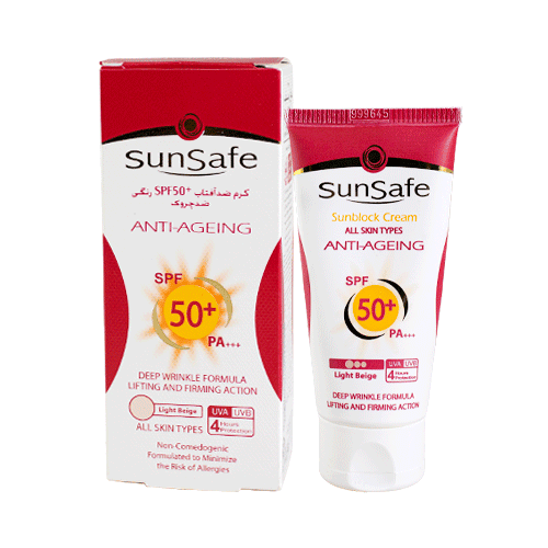 كرم ضد آفتاب +SPF50 ضد چروك بژ روشن سان سيف